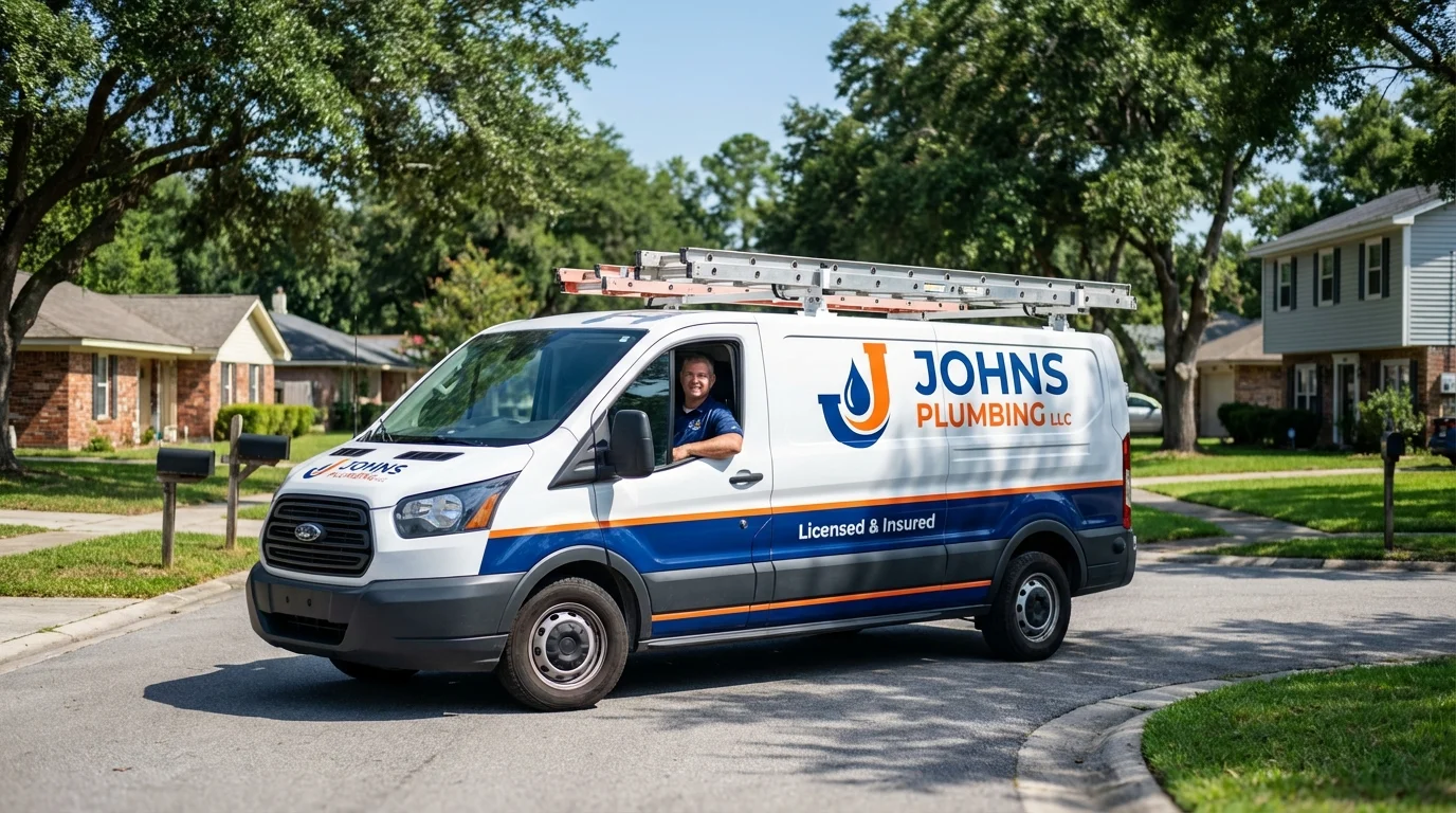 Johns Plumbing LLC service van in Newport, NH