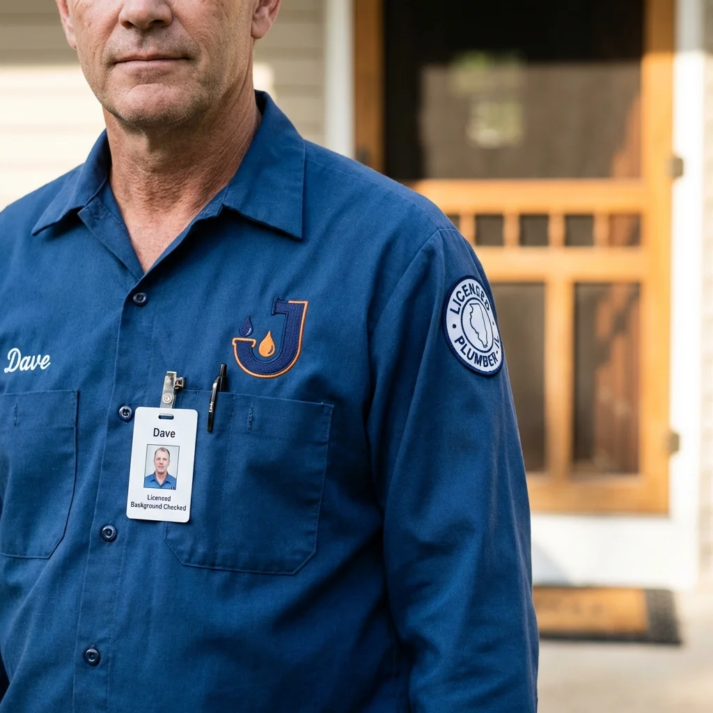 Licensed plumber showing ID badge in Newport, NH