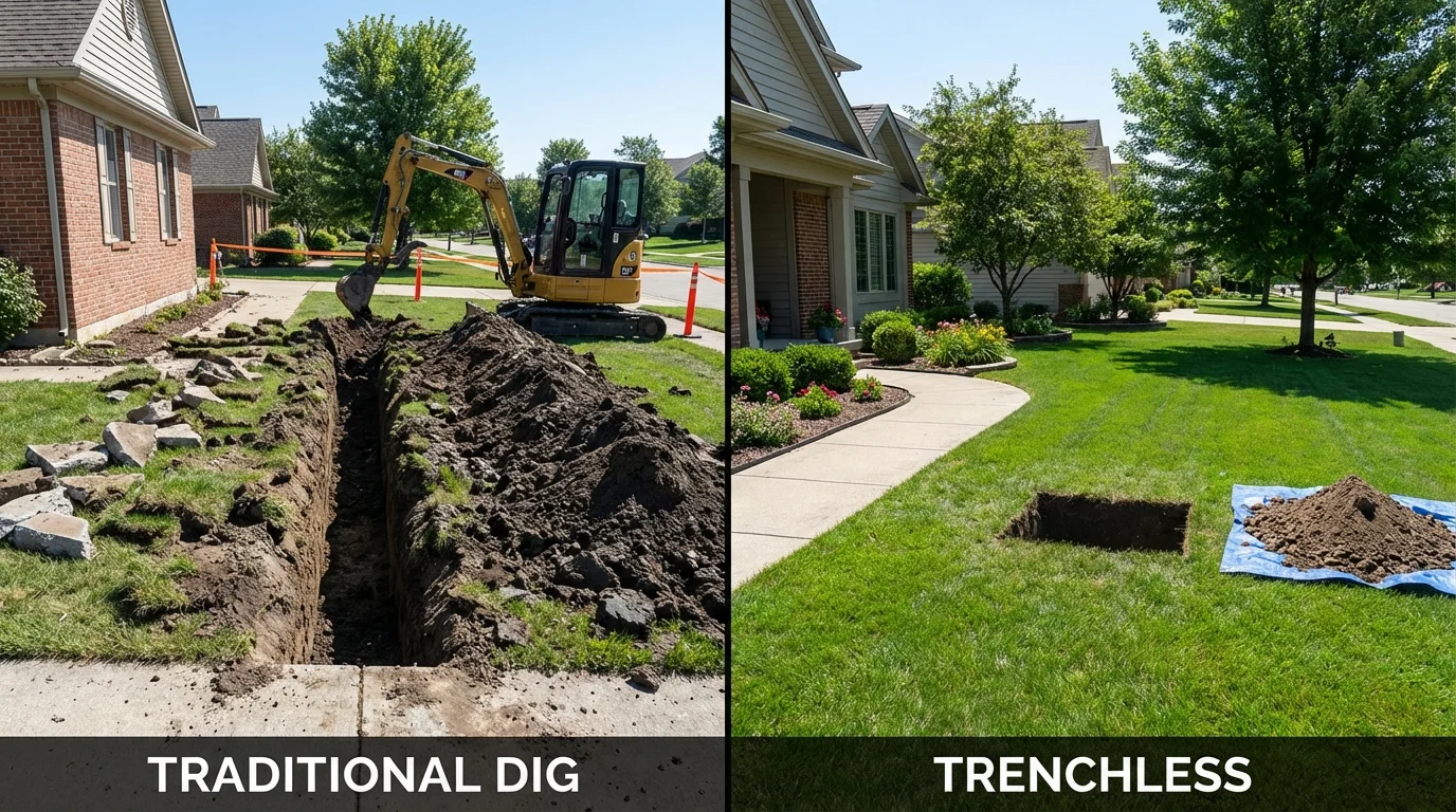 Trenchless sewer repair with minimal yard damage versus traditional excavation in Newport, NH